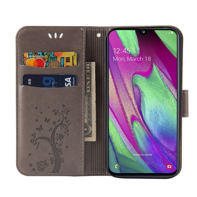 For Samsung Galaxy A40 Embossed Lucky Tree Horizontal Flip Leather Case with Holder & Card Slot & Wallet & Lanyard