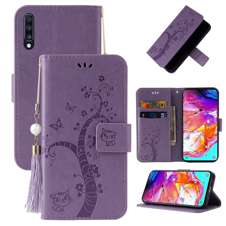 For Samsung Galaxy A50 Embossed Lucky Tree Horizontal Flip Leather Case with Holder & Card Slot & Wallet & Lanyard