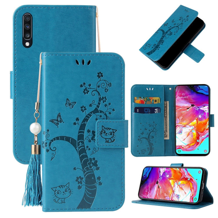 For Samsung Galaxy A50 Embossed Lucky Tree Horizontal Flip Leather Case with Holder & Card Slot & Wallet & Lanyard