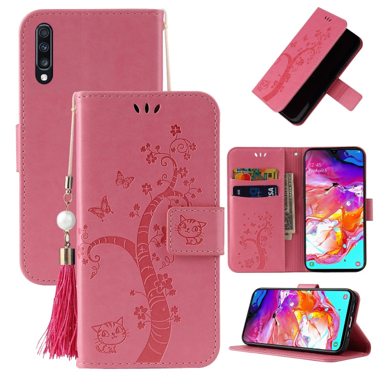 For Samsung Galaxy A50 Embossed Lucky Tree Horizontal Flip Leather Case with Holder & Card Slot & Wallet & Lanyard