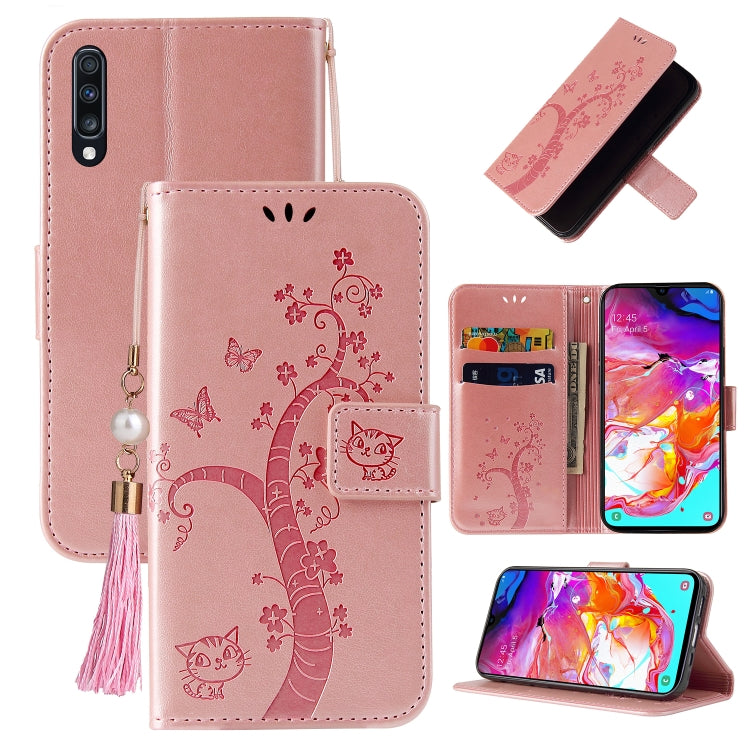 For Samsung Galaxy A50 Embossed Lucky Tree Horizontal Flip Leather Case with Holder & Card Slot & Wallet & Lanyard