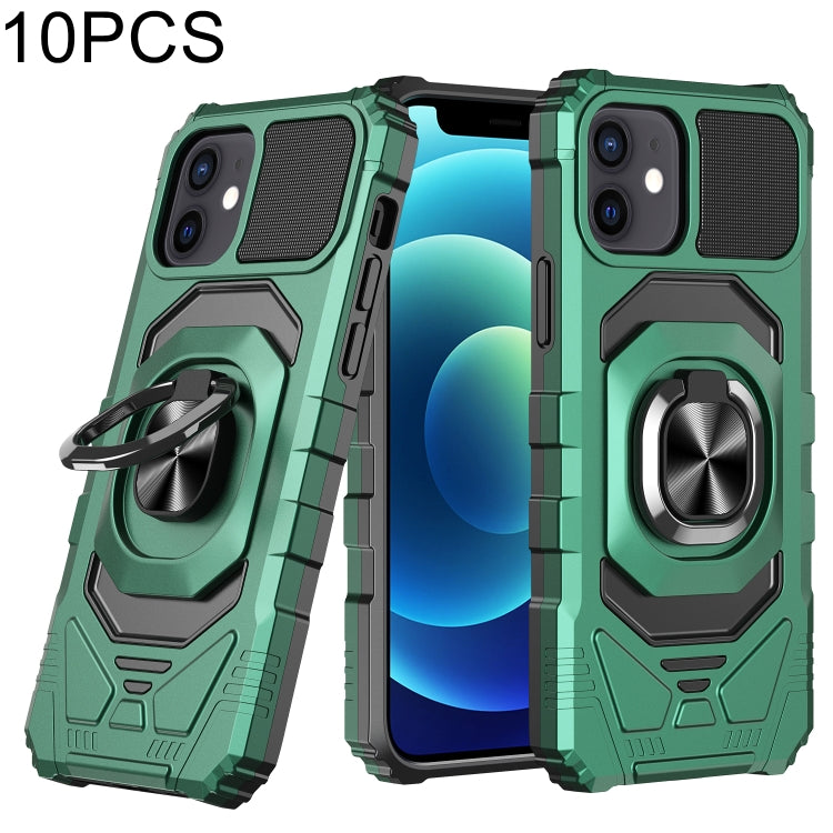For iPhone 12 / 12 Pro 10pcs Armor Magnetic PC + TPU Shockproof Case with 360 Degree Rotation Ring Holder