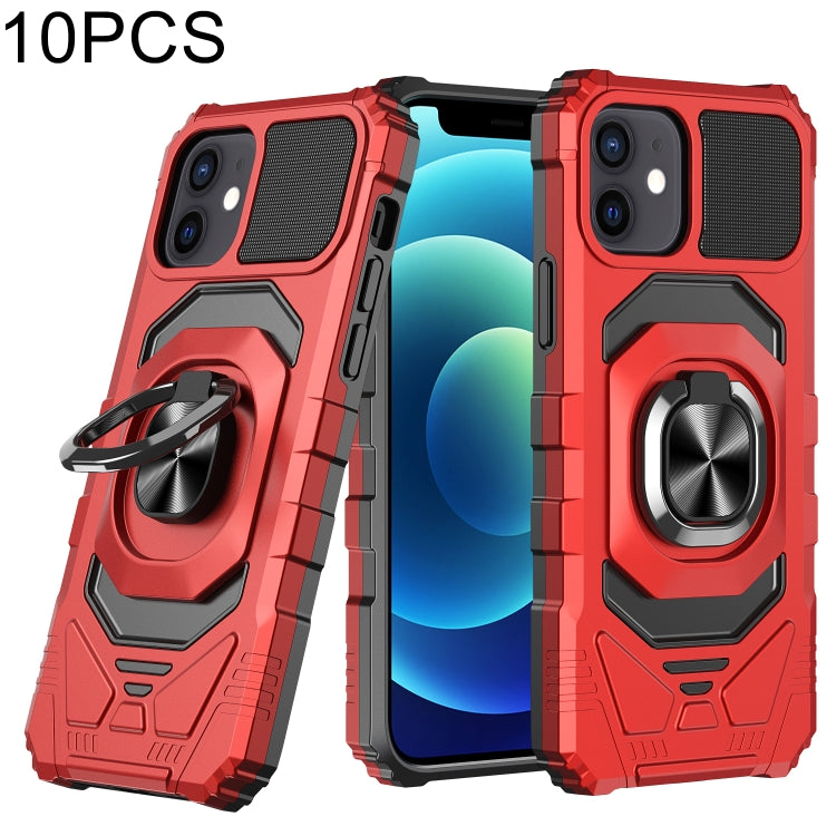 For iPhone 12 / 12 Pro 10pcs Armor Magnetic PC + TPU Shockproof Case with 360 Degree Rotation Ring Holder