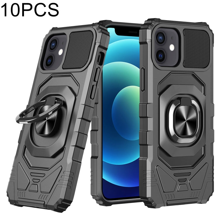 For iPhone 12 / 12 Pro 10pcs Armor Magnetic PC + TPU Shockproof Case with 360 Degree Rotation Ring Holder