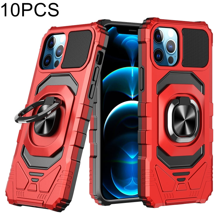 For iPhone 12 Pro Max 10 PCS Armor Magnetic PC + TPU Shockproof Case with 360 Degree Rotation Ring Holder