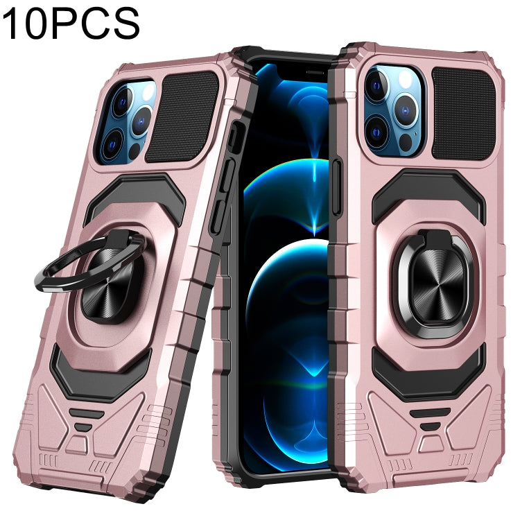 For iPhone 12 Pro Max 10 PCS Armor Magnetic PC + TPU Shockproof Case with 360 Degree Rotation Ring Holder