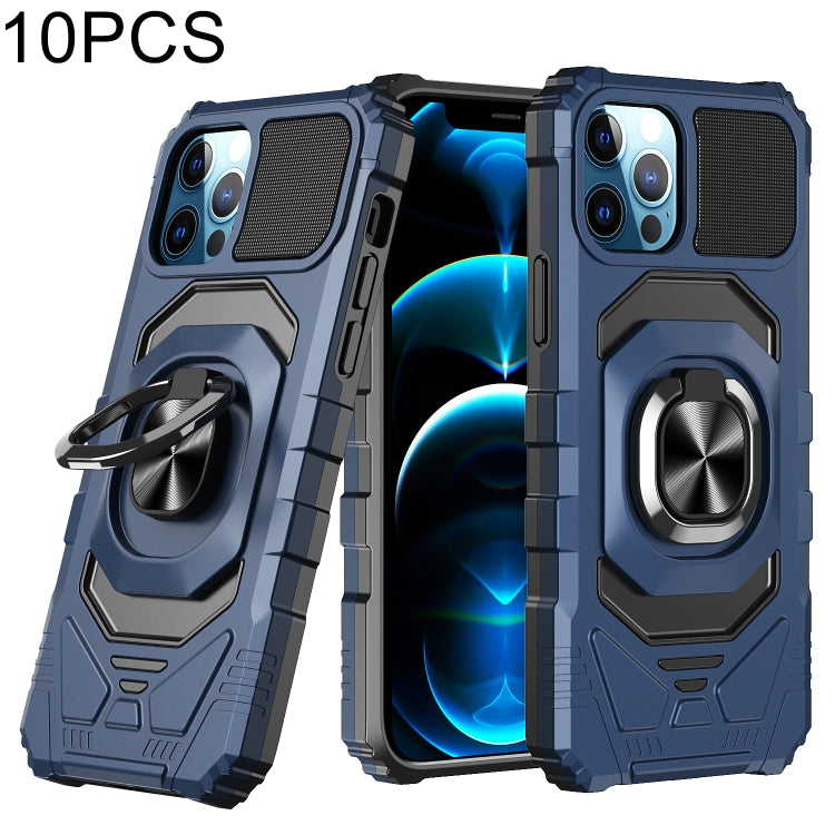 For iPhone 12 Pro Max 10 PCS Armor Magnetic PC + TPU Shockproof Case with 360 Degree Rotation Ring Holder