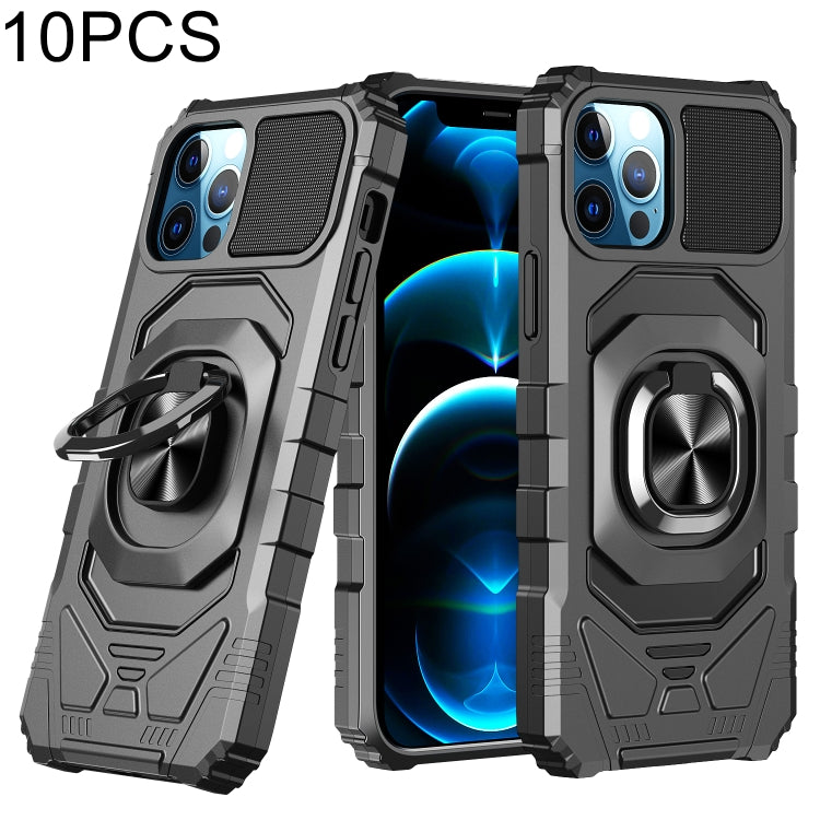 For iPhone 12 Pro Max 10 PCS Armor Magnetic PC + TPU Shockproof Case with 360 Degree Rotation Ring Holder