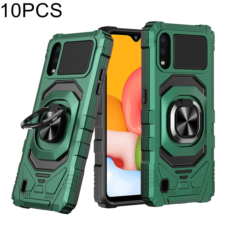 For Samsung Galaxy A01 10 PCS Armor Magnetic PC + TPU Shockproof Case with 360 Degree Rotation Ring Holder