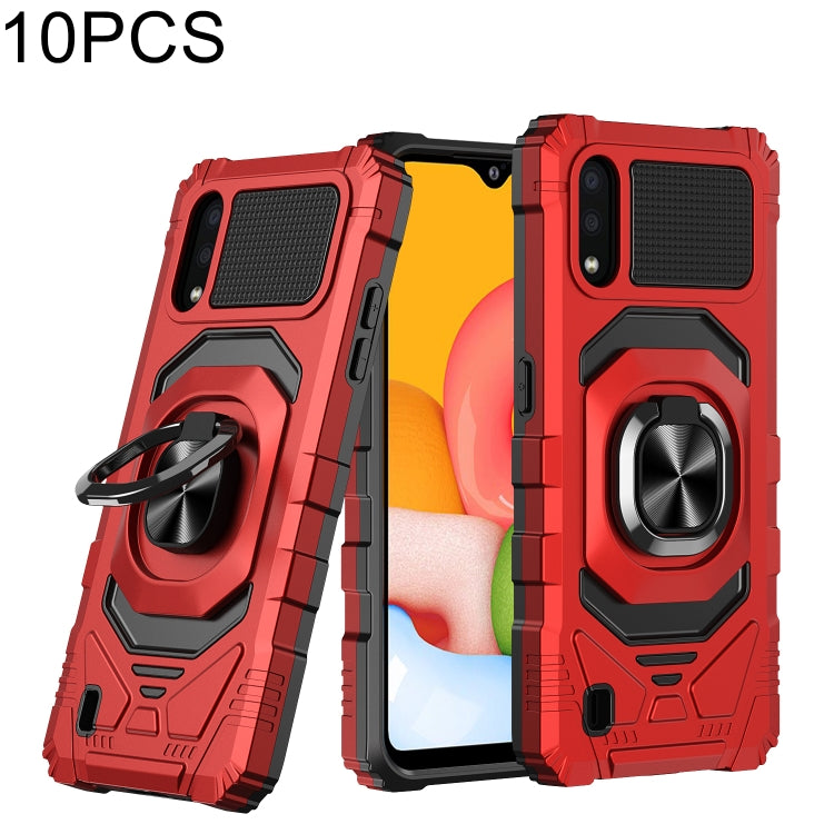 For Samsung Galaxy A01 10 PCS Armor Magnetic PC + TPU Shockproof Case with 360 Degree Rotation Ring Holder