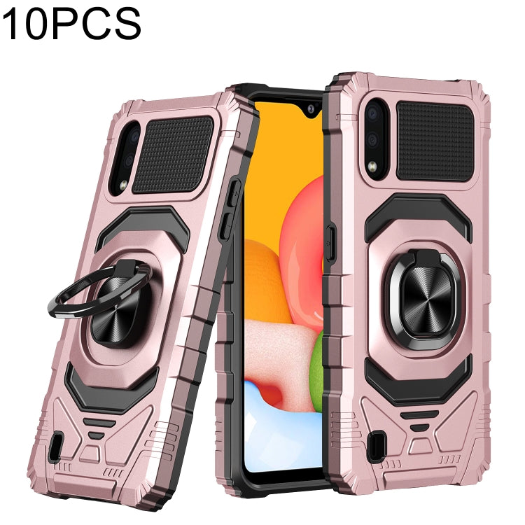 For Samsung Galaxy A01 10 PCS Armor Magnetic PC + TPU Shockproof Case with 360 Degree Rotation Ring Holder