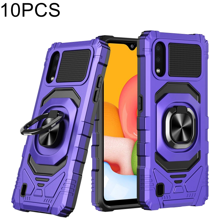 For Samsung Galaxy A01 10 PCS Armor Magnetic PC + TPU Shockproof Case with 360 Degree Rotation Ring Holder