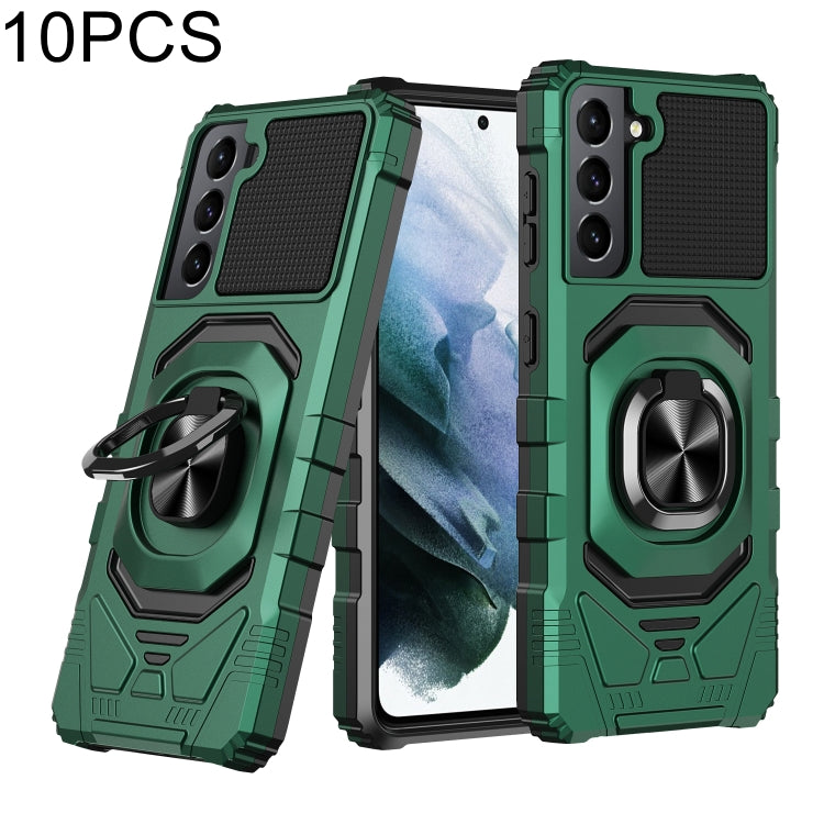 For Samsung Galaxy S21 5G 10 PCS Armor Magnetic PC + TPU Shockproof Case with 360 Degree Rotation Ring Holder