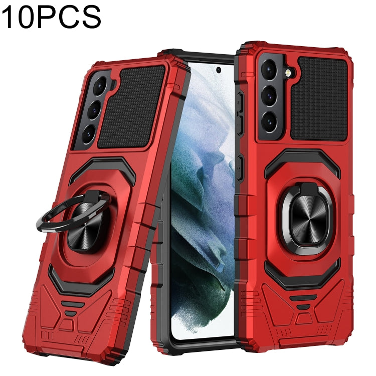 For Samsung Galaxy S21 5G 10 PCS Armor Magnetic PC + TPU Shockproof Case with 360 Degree Rotation Ring Holder