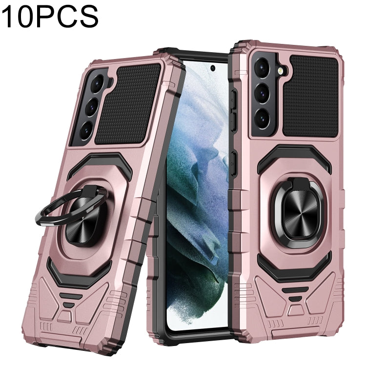 For Samsung Galaxy S21 5G 10 PCS Armor Magnetic PC + TPU Shockproof Case with 360 Degree Rotation Ring Holder