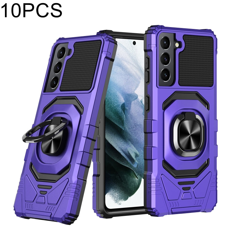 For Samsung Galaxy S21 5G 10 PCS Armor Magnetic PC + TPU Shockproof Case with 360 Degree Rotation Ring Holder