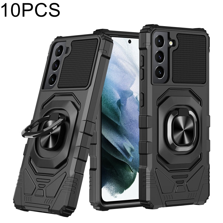 For Samsung Galaxy S21 5G 10 PCS Armor Magnetic PC + TPU Shockproof Case with 360 Degree Rotation Ring Holder