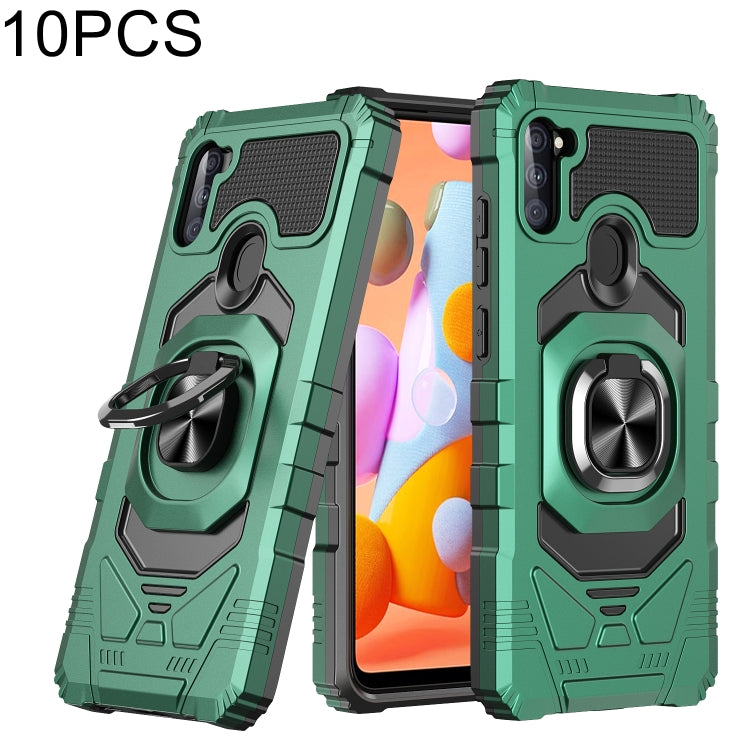 For Samsung Galaxy A11 EU Version 10 PCS Armor Magnetic PC + TPU Shockproof Case with 360 Degree Rotation Ring Holder