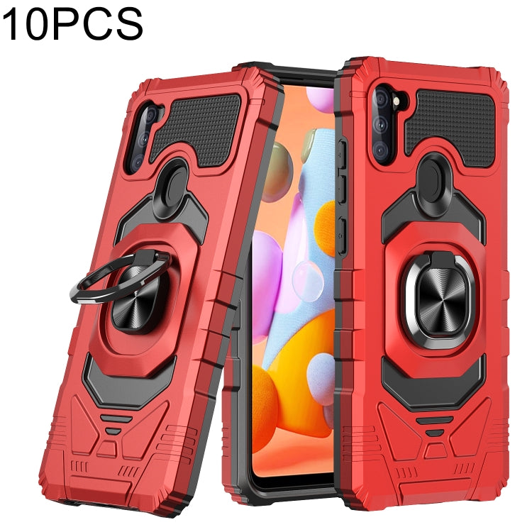 For Samsung Galaxy A11 EU Version 10 PCS Armor Magnetic PC + TPU Shockproof Case with 360 Degree Rotation Ring Holder