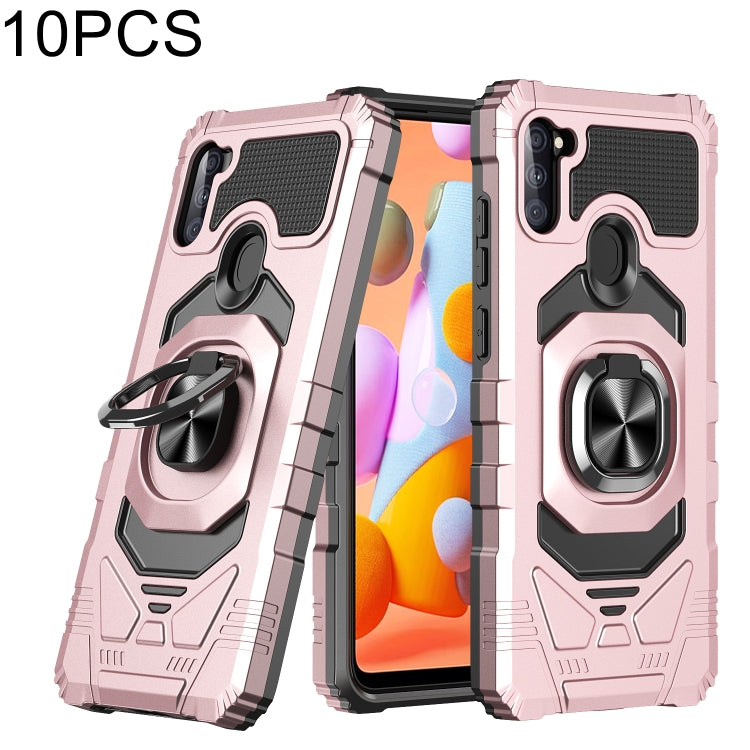 For Samsung Galaxy A11 EU Version 10 PCS Armor Magnetic PC + TPU Shockproof Case with 360 Degree Rotation Ring Holder