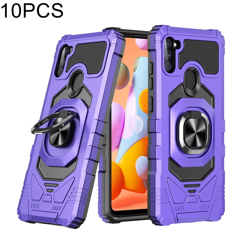 For Samsung Galaxy A11 EU Version 10 PCS Armor Magnetic PC + TPU Shockproof Case with 360 Degree Rotation Ring Holder