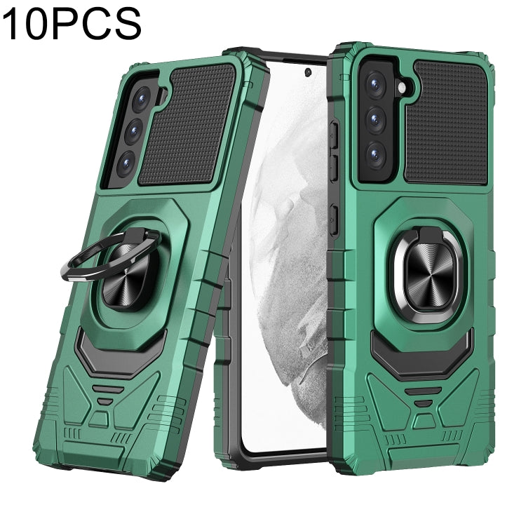 For Samsung Galaxy S21 FE 5G 10 PCS Armor Magnetic PC + TPU Shockproof Case with 360 Degree Rotation Ring Holder