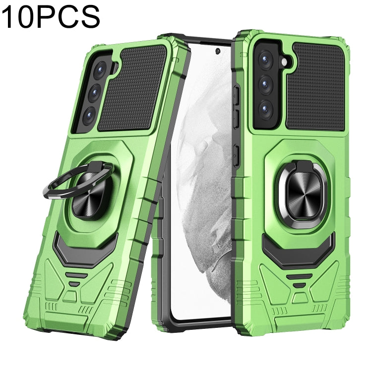 For Samsung Galaxy S21 FE 5G 10 PCS Armor Magnetic PC + TPU Shockproof Case with 360 Degree Rotation Ring Holder