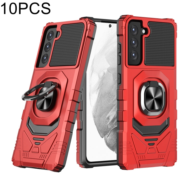For Samsung Galaxy S21 FE 5G 10 PCS Armor Magnetic PC + TPU Shockproof Case with 360 Degree Rotation Ring Holder