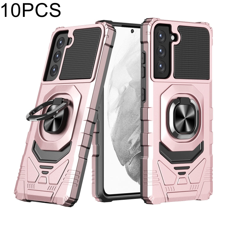 For Samsung Galaxy S21 FE 5G 10 PCS Armor Magnetic PC + TPU Shockproof Case with 360 Degree Rotation Ring Holder