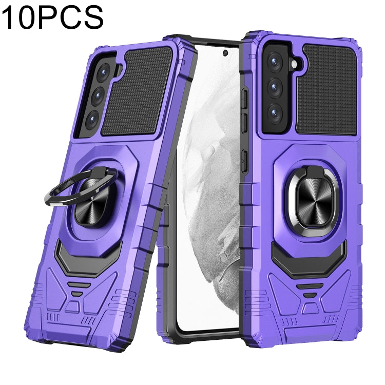 For Samsung Galaxy S21 FE 5G 10 PCS Armor Magnetic PC + TPU Shockproof Case with 360 Degree Rotation Ring Holder