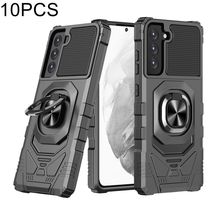 For Samsung Galaxy S21 FE 5G 10 PCS Armor Magnetic PC + TPU Shockproof Case with 360 Degree Rotation Ring Holder