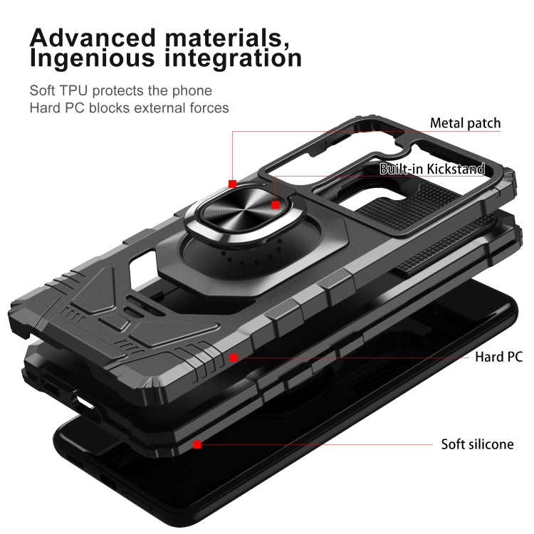 For Samsung Galaxy S21 FE 5G 10 PCS Armor Magnetic PC + TPU Shockproof Case with 360 Degree Rotation Ring Holder