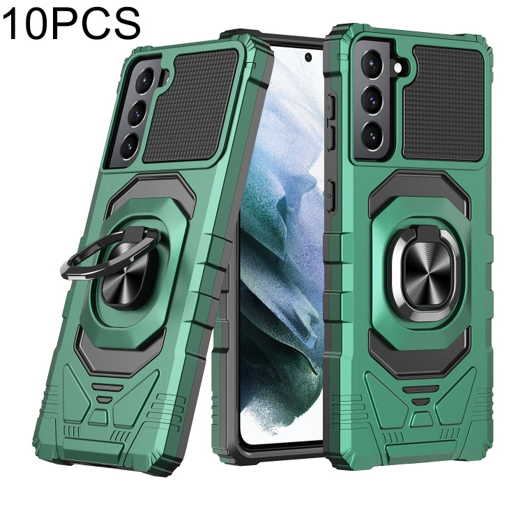 For Samsung Galaxy S21+ 5G 10 PCS Armor Magnetic PC + TPU Shockproof Case with 360 Degree Rotation Ring Holder