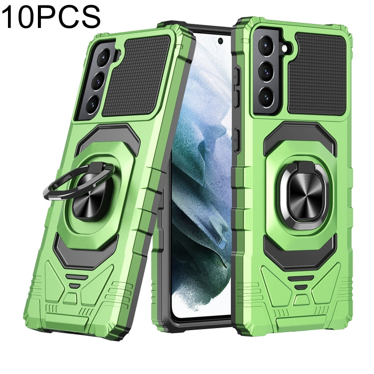 For Samsung Galaxy S21+ 5G 10 PCS Armor Magnetic PC + TPU Shockproof Case with 360 Degree Rotation Ring Holder
