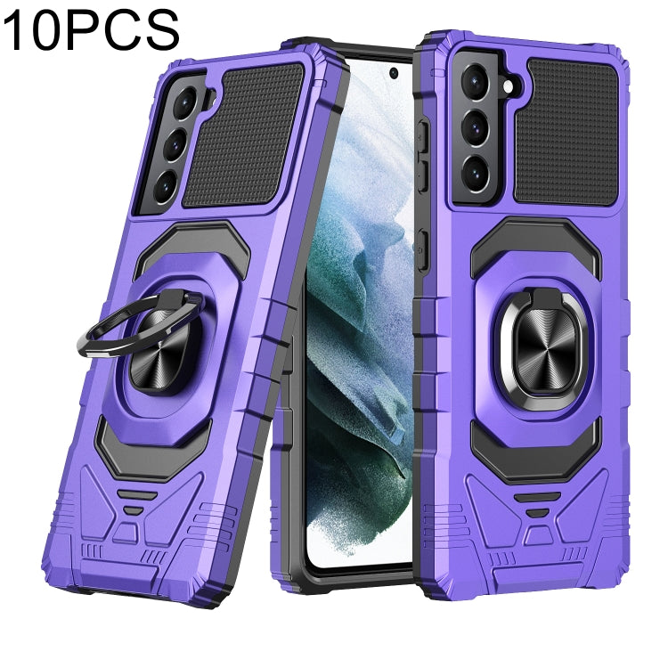 For Samsung Galaxy S21+ 5G 10 PCS Armor Magnetic PC + TPU Shockproof Case with 360 Degree Rotation Ring Holder