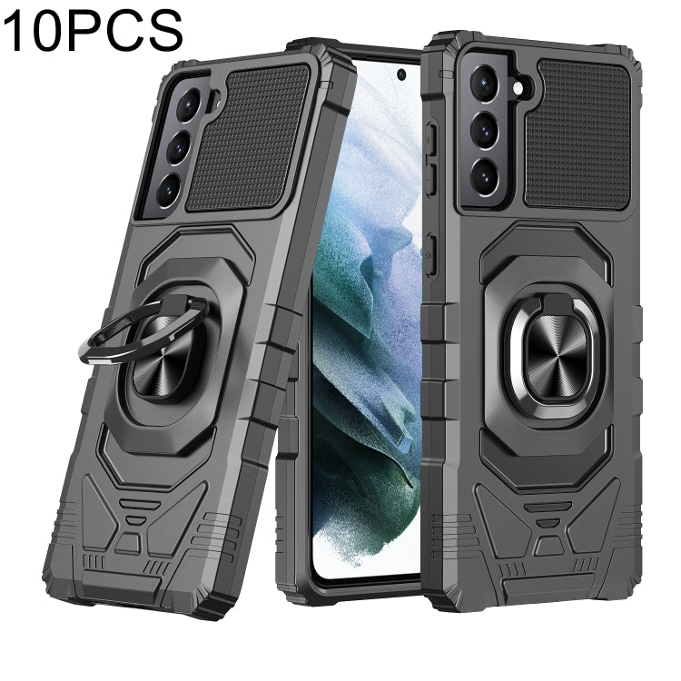 For Samsung Galaxy S21+ 5G 10 PCS Armor Magnetic PC + TPU Shockproof Case with 360 Degree Rotation Ring Holder