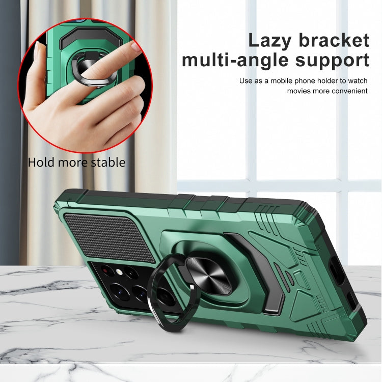 For Samsung Galaxy S21 Ultra 5G 10 PCS Armor Magnetic PC + TPU Shockproof Case with 360 Degree Rotation Ring Holder