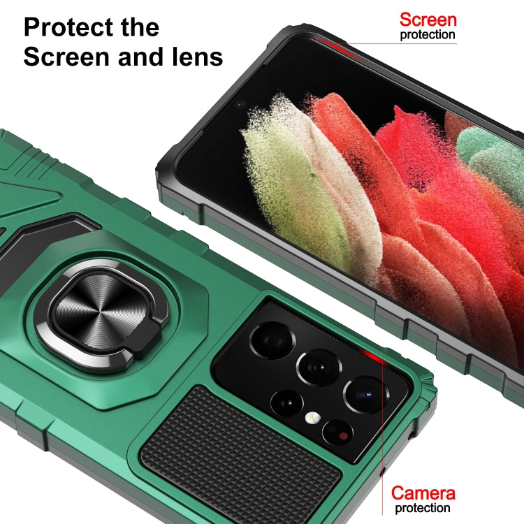 For Samsung Galaxy S21 Ultra 5G 10 PCS Armor Magnetic PC + TPU Shockproof Case with 360 Degree Rotation Ring Holder