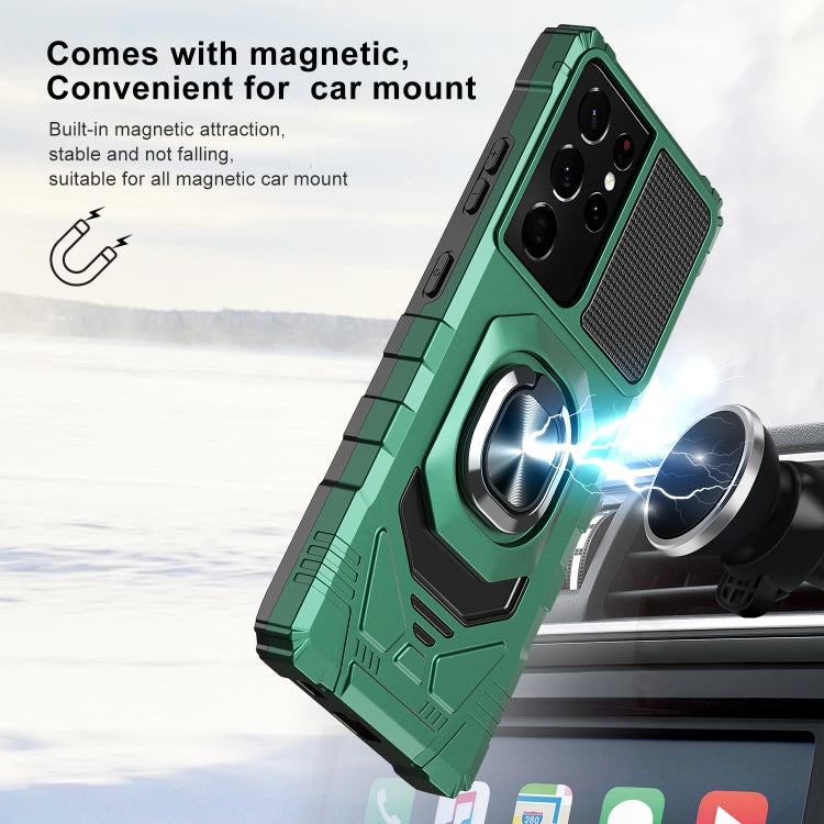 For Samsung Galaxy S21 Ultra 5G 10 PCS Armor Magnetic PC + TPU Shockproof Case with 360 Degree Rotation Ring Holder