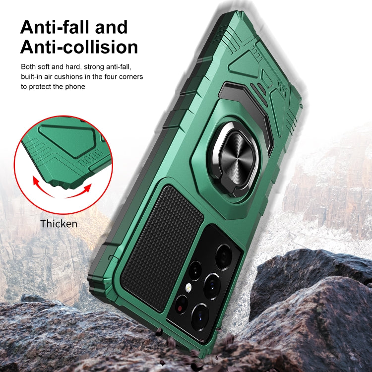 For Samsung Galaxy S21 Ultra 5G 10 PCS Armor Magnetic PC + TPU Shockproof Case with 360 Degree Rotation Ring Holder