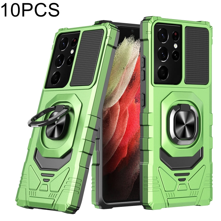 For Samsung Galaxy S21 Ultra 5G 10 PCS Armor Magnetic PC + TPU Shockproof Case with 360 Degree Rotation Ring Holder