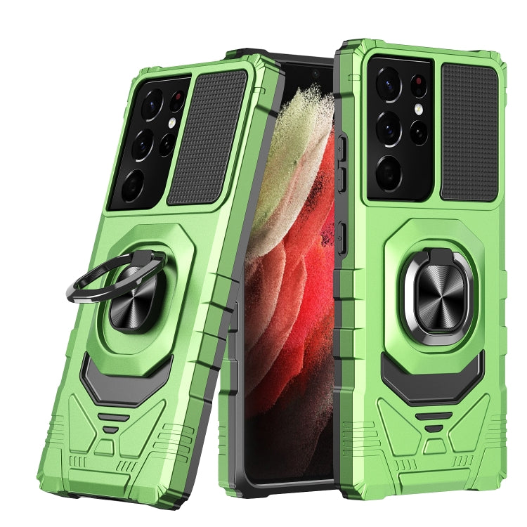 For Samsung Galaxy S21 Ultra 5G 10 PCS Armor Magnetic PC + TPU Shockproof Case with 360 Degree Rotation Ring Holder