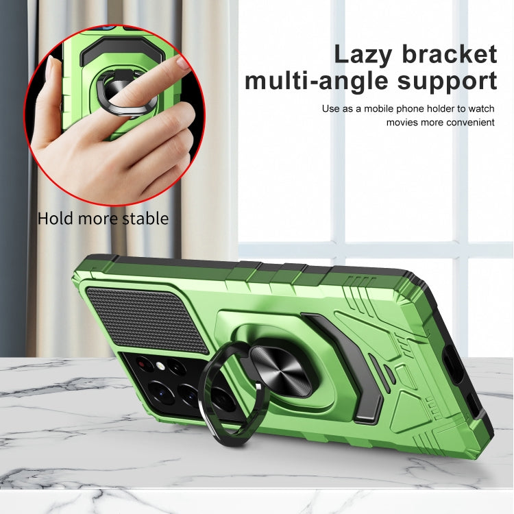 For Samsung Galaxy S21 Ultra 5G 10 PCS Armor Magnetic PC + TPU Shockproof Case with 360 Degree Rotation Ring Holder