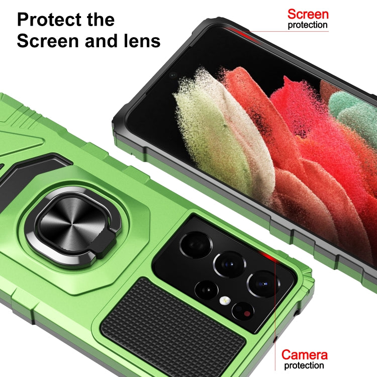 For Samsung Galaxy S21 Ultra 5G 10 PCS Armor Magnetic PC + TPU Shockproof Case with 360 Degree Rotation Ring Holder