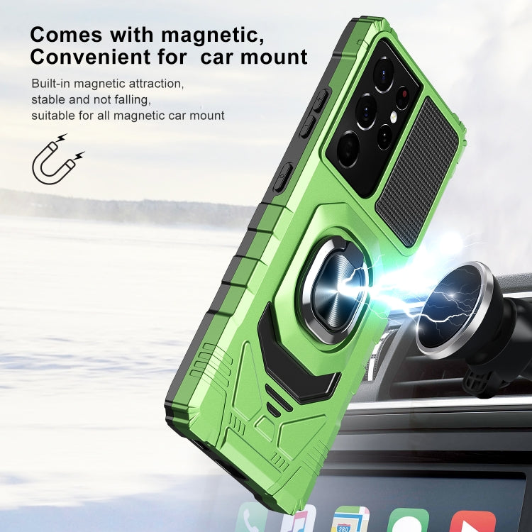 For Samsung Galaxy S21 Ultra 5G 10 PCS Armor Magnetic PC + TPU Shockproof Case with 360 Degree Rotation Ring Holder
