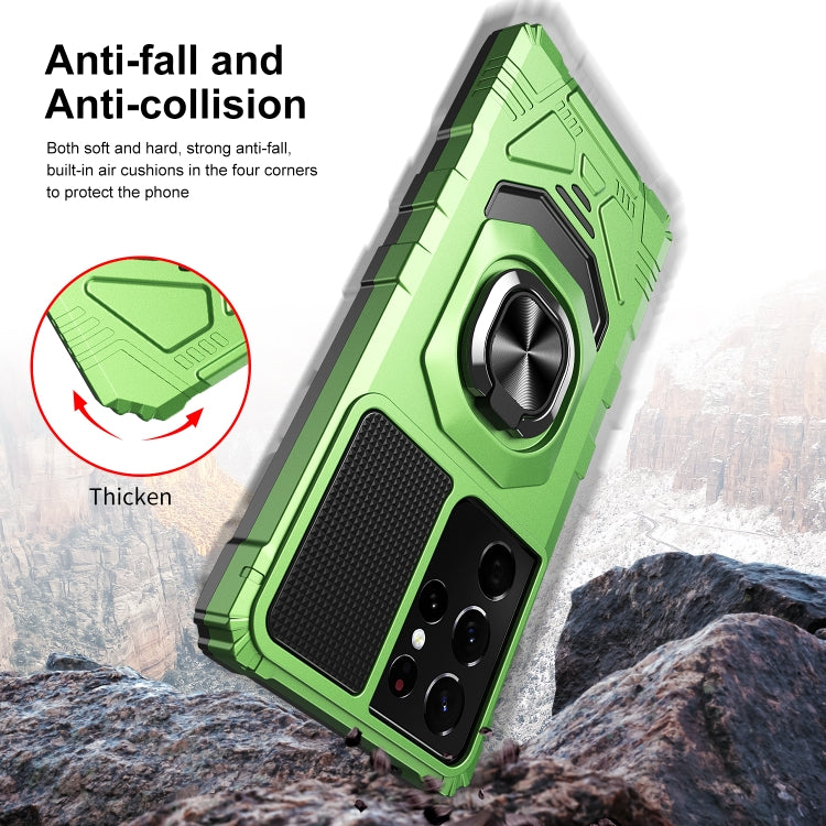 For Samsung Galaxy S21 Ultra 5G 10 PCS Armor Magnetic PC + TPU Shockproof Case with 360 Degree Rotation Ring Holder