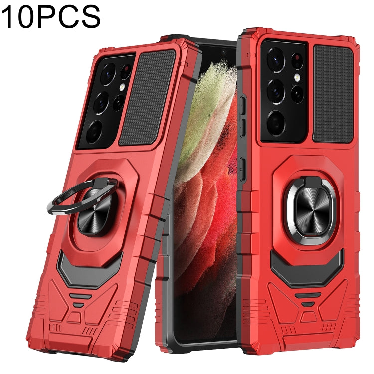For Samsung Galaxy S21 Ultra 5G 10 PCS Armor Magnetic PC + TPU Shockproof Case with 360 Degree Rotation Ring Holder