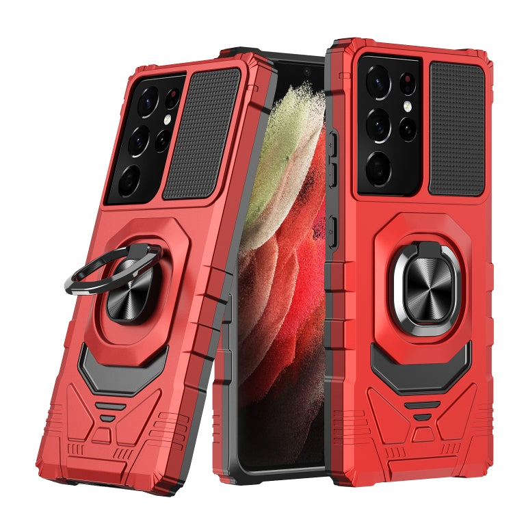 For Samsung Galaxy S21 Ultra 5G 10 PCS Armor Magnetic PC + TPU Shockproof Case with 360 Degree Rotation Ring Holder