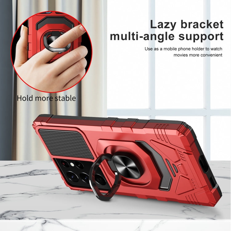 For Samsung Galaxy S21 Ultra 5G 10 PCS Armor Magnetic PC + TPU Shockproof Case with 360 Degree Rotation Ring Holder