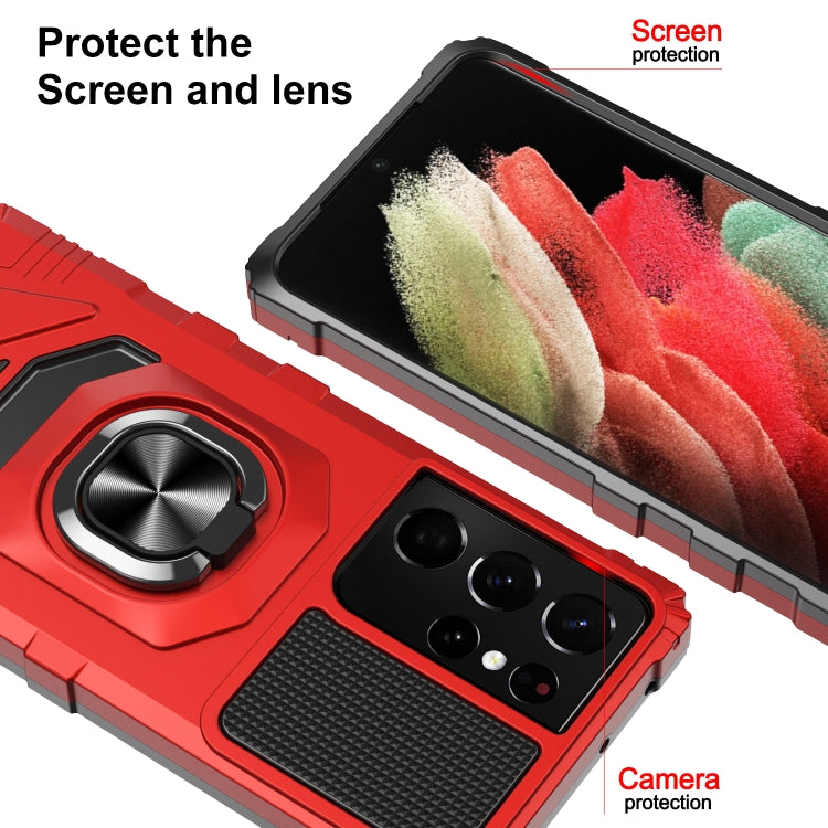 For Samsung Galaxy S21 Ultra 5G 10 PCS Armor Magnetic PC + TPU Shockproof Case with 360 Degree Rotation Ring Holder